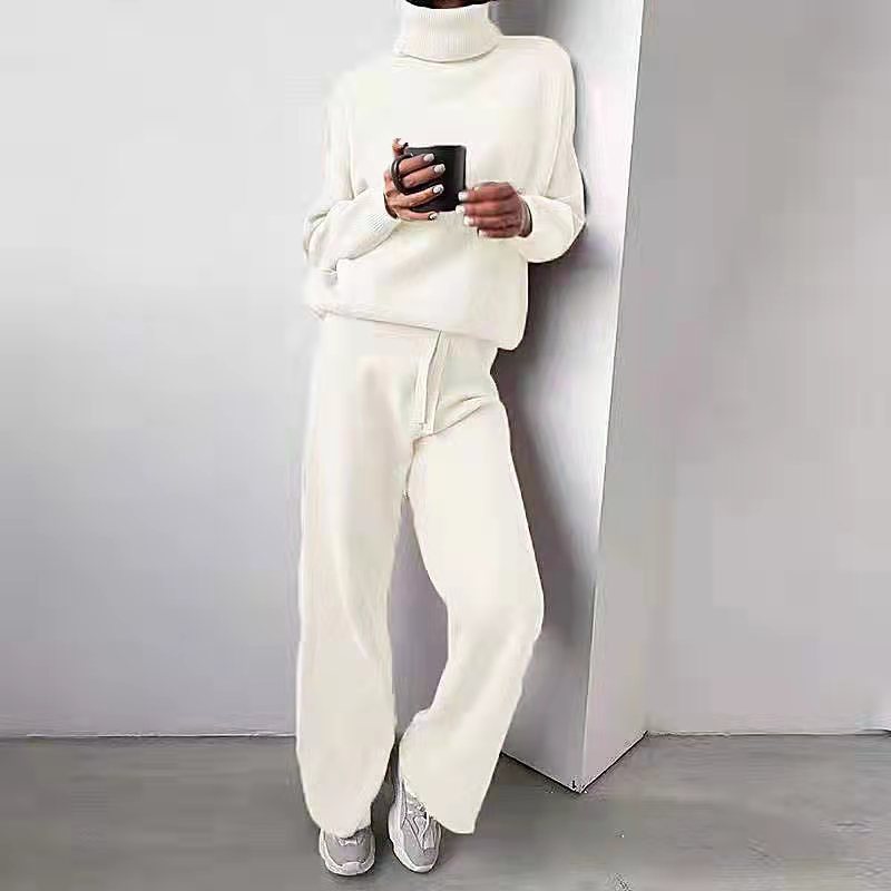 Merche - Zweiteiliges Set - Solide weiße Lounge Wear Rollkragenpullover - Winter