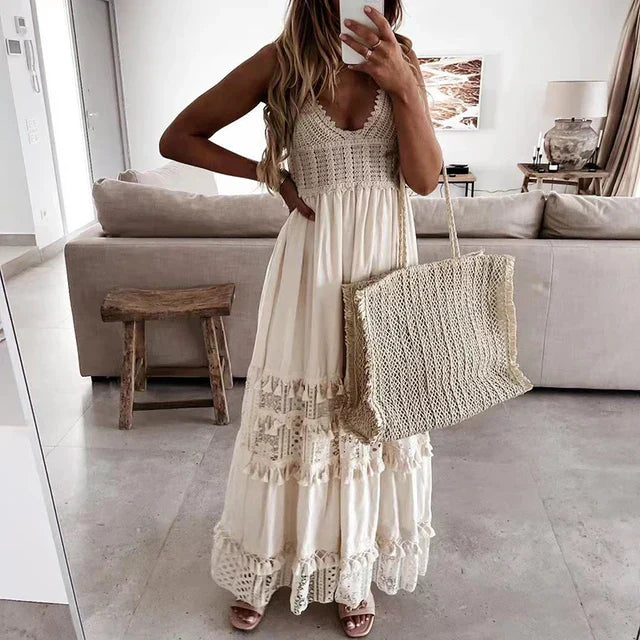 WW | Weißes Spitzenkleid Mit V-ausschnitt