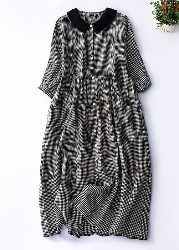 Schwarz kariertes Peter Pan Kragen Kleid