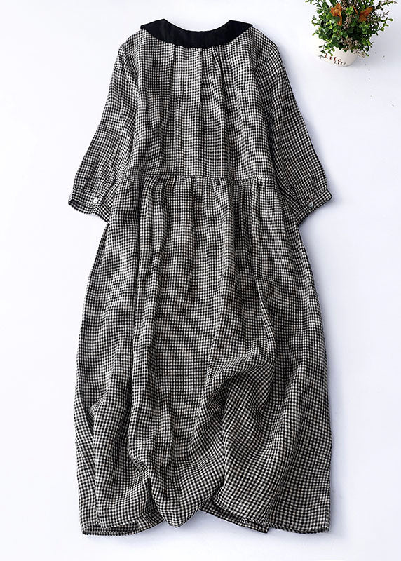 Schwarz kariertes Peter Pan Kragen Kleid