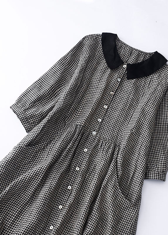 Schwarz kariertes Peter Pan Kragen Kleid