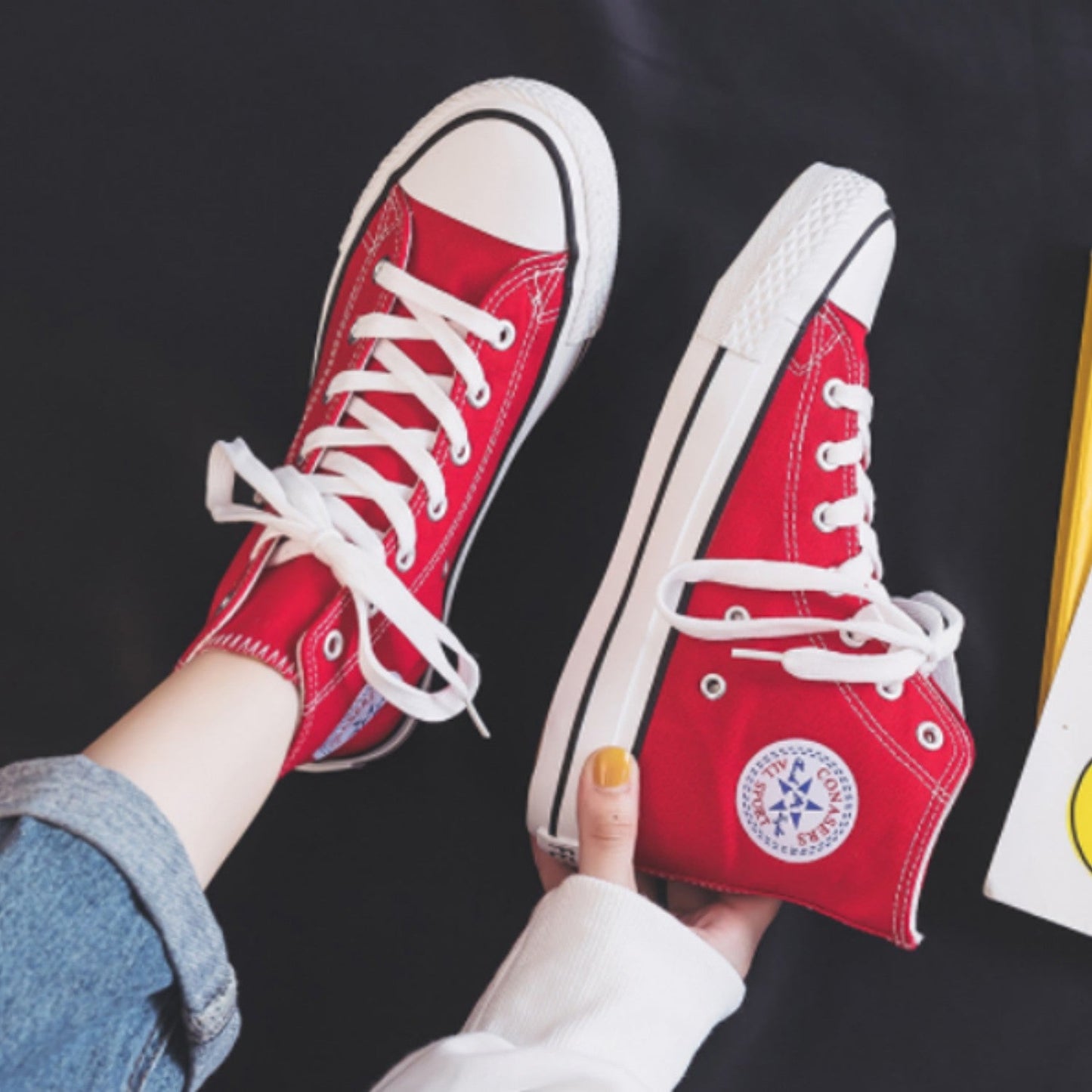 WW | Weiße Winddichte Damen Hohe Sneakers Mit Runder Spitze