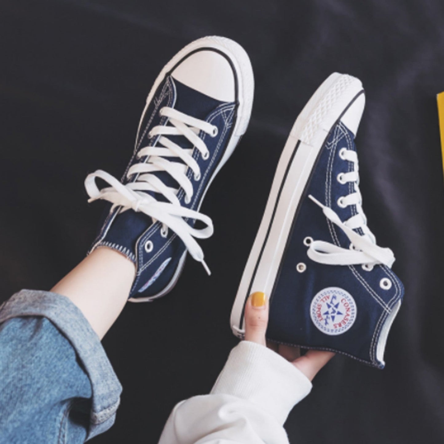 WW | Weiße Winddichte Damen Hohe Sneakers Mit Runder Spitze