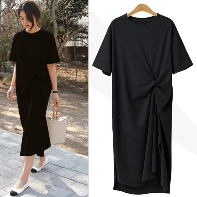 lässiges Kleid mit Rundhalsausschnitt und kurzen Ärmeln | Miranda