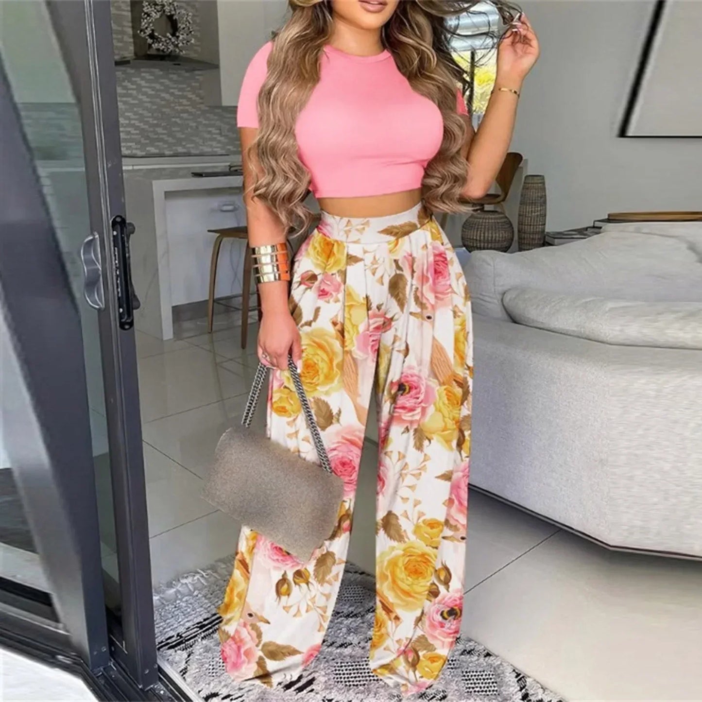 Merche Schlankes Oberteil und weite Hose im Set modischer Sommerlook