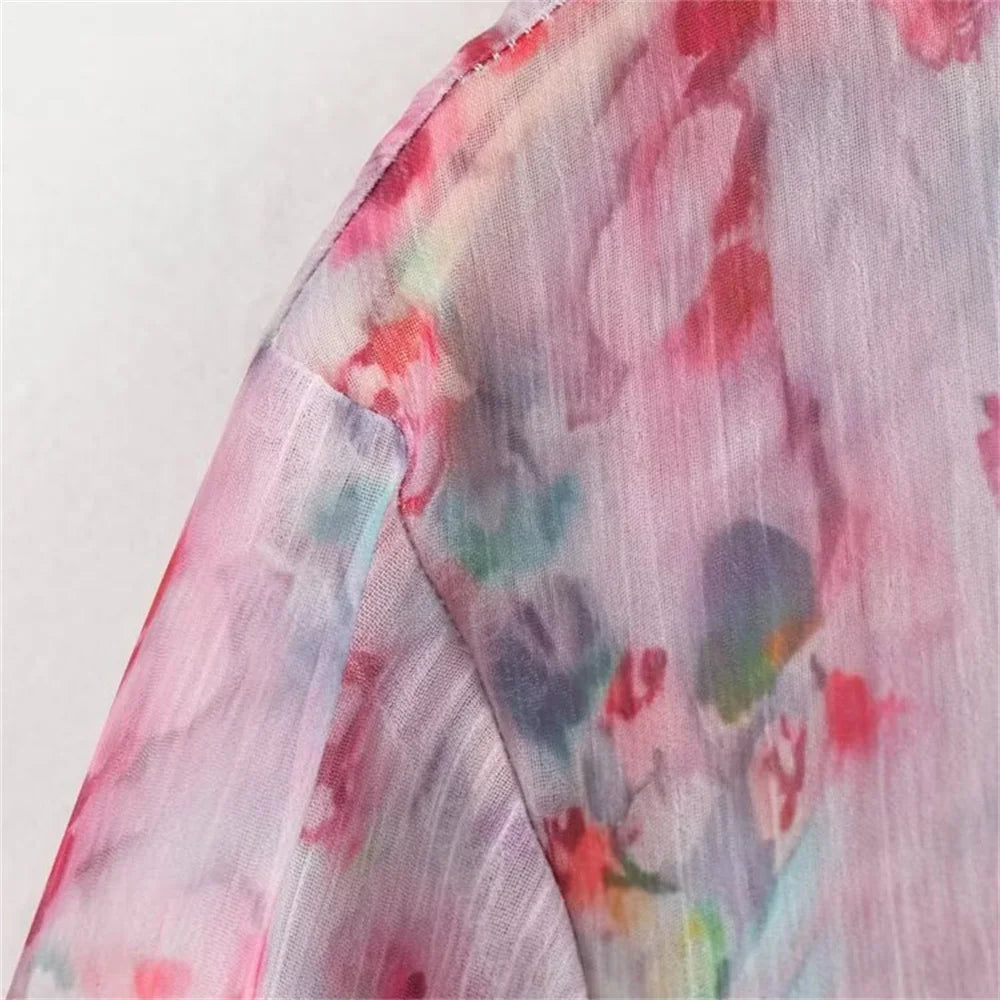 Merche - Kleid - Polyester - Halbarm - Schnürung - Blumen - Sommer