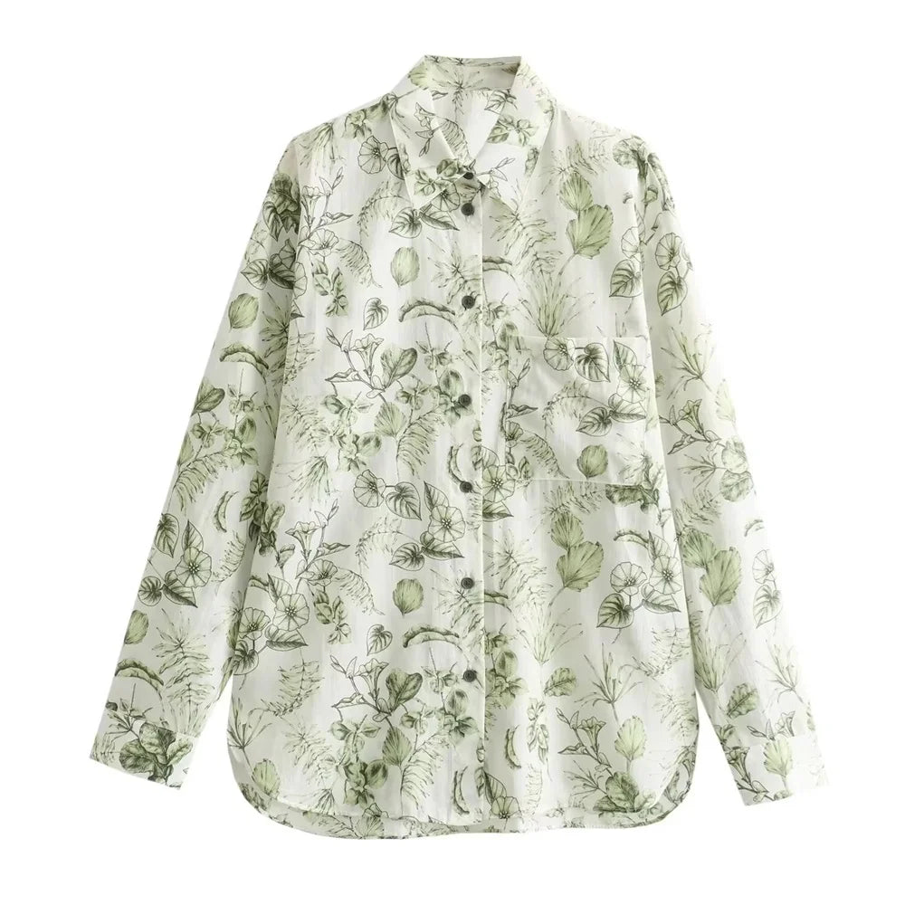 Merche - Polokragen Langarm-Shirt High Waist Print Hosen Set - Alle Jahreszeiten