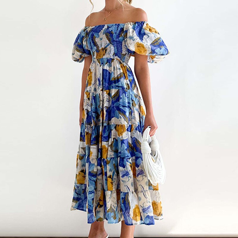 Blumiges Maxikleid mit Puffärmeln