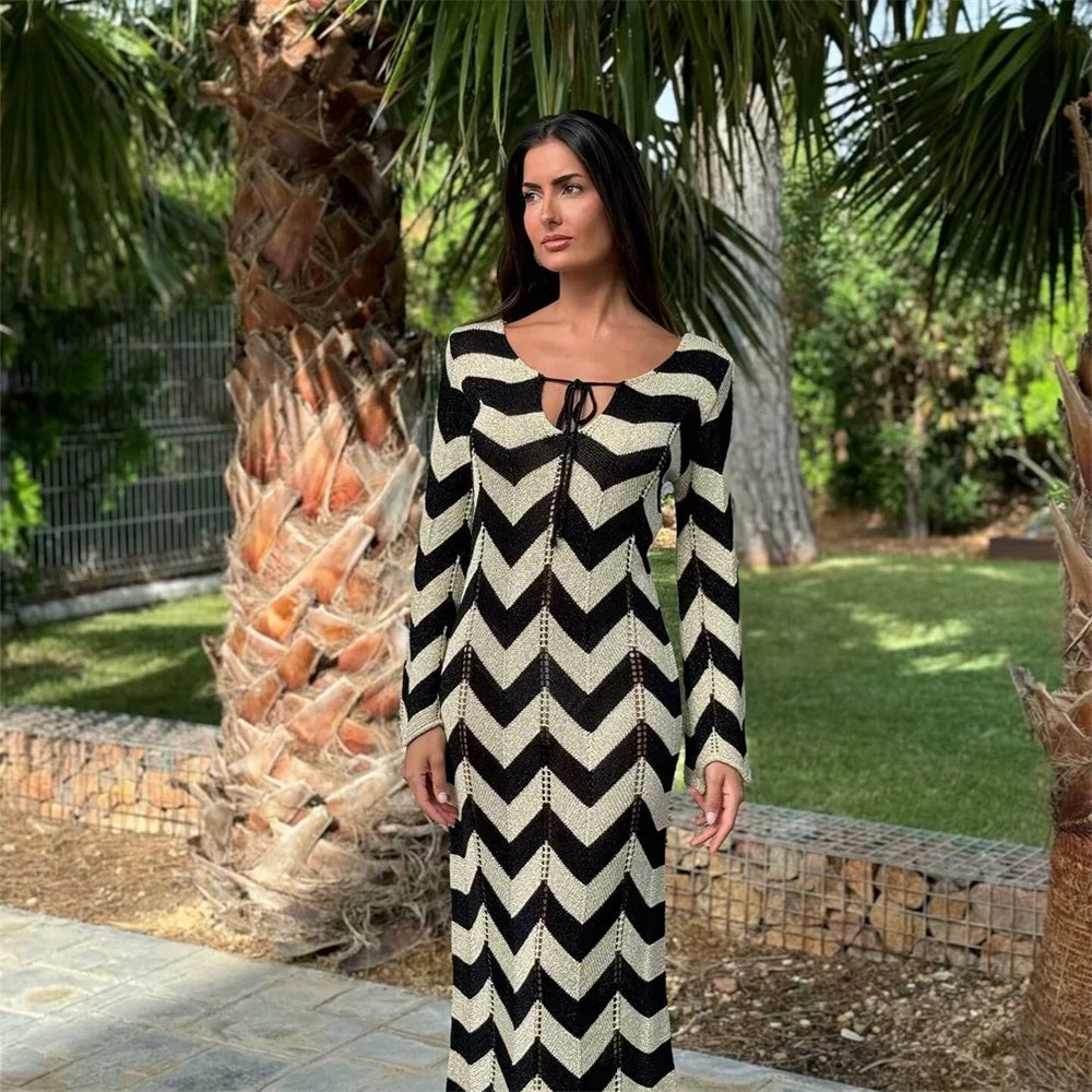 Merche - Maxikleid - Polyester - Slimming Wave Striped Knitted - Herbst