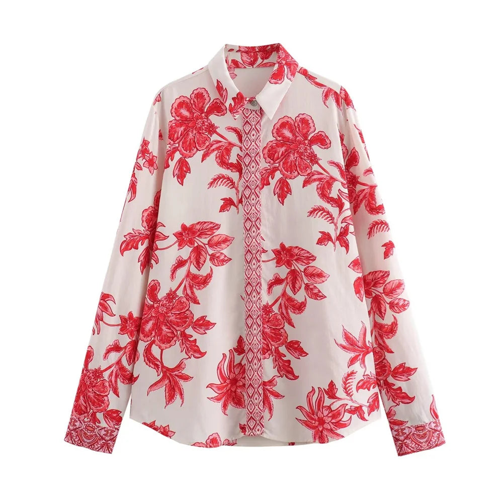 Merche - Hemd & Rock Set - Blumenmuster - Hohe Taille Leinen - Sommer