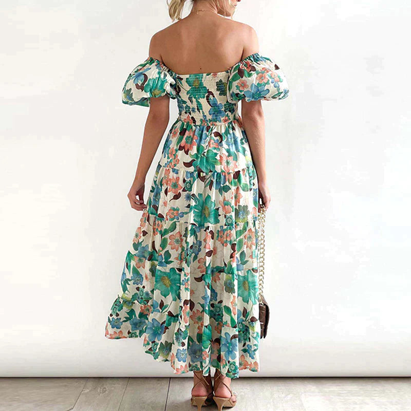 Blumiges Maxikleid mit Puffärmeln