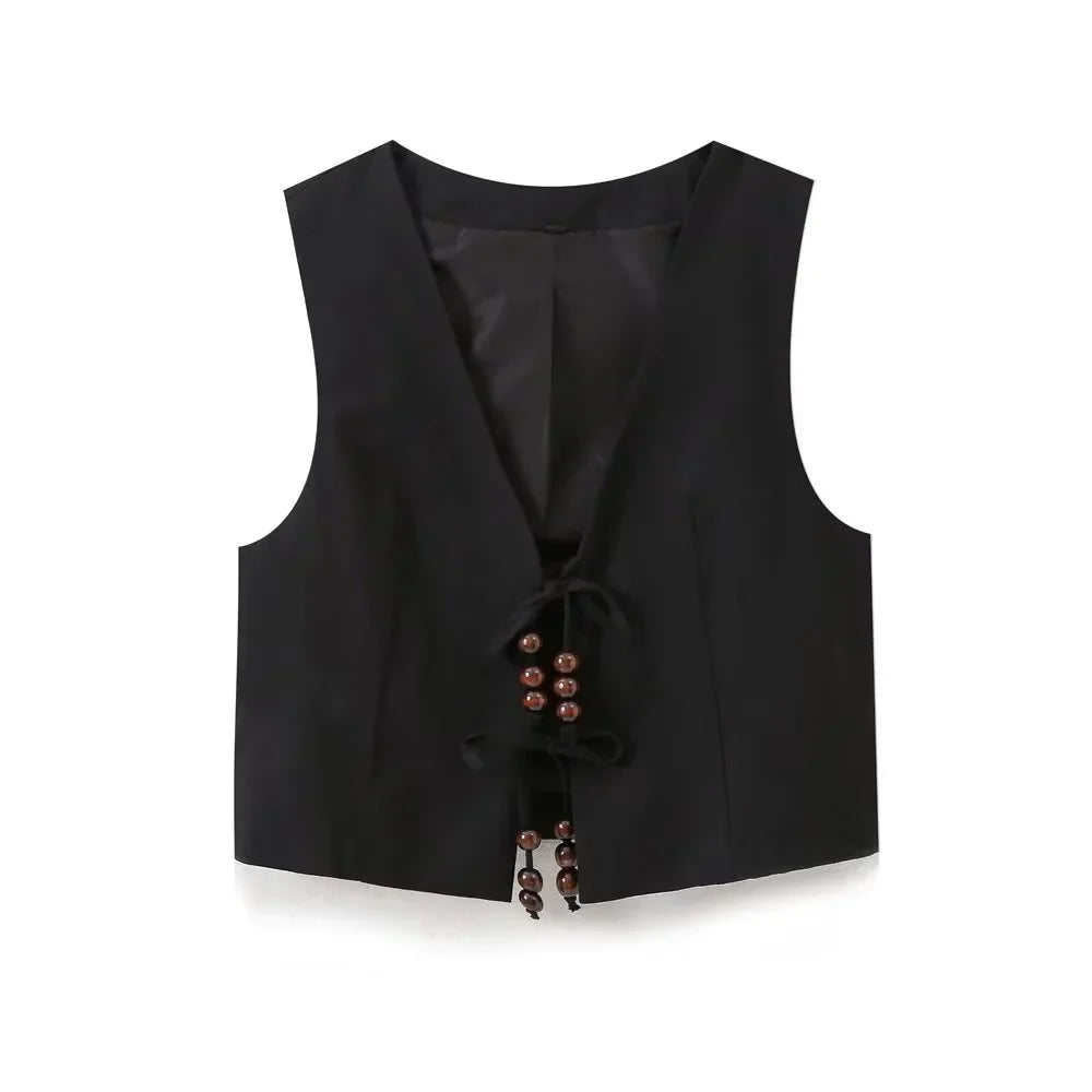 Merche - Tank Top und Hosen Set - Perlenschleife Leinenmischung - Sommer