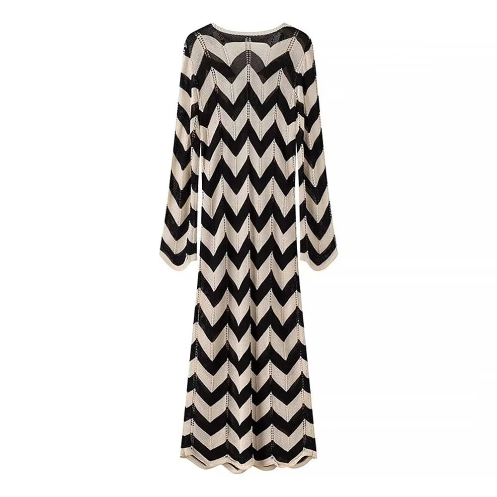 Merche - Maxikleid - Polyester - Slimming Wave Striped Knitted - Herbst