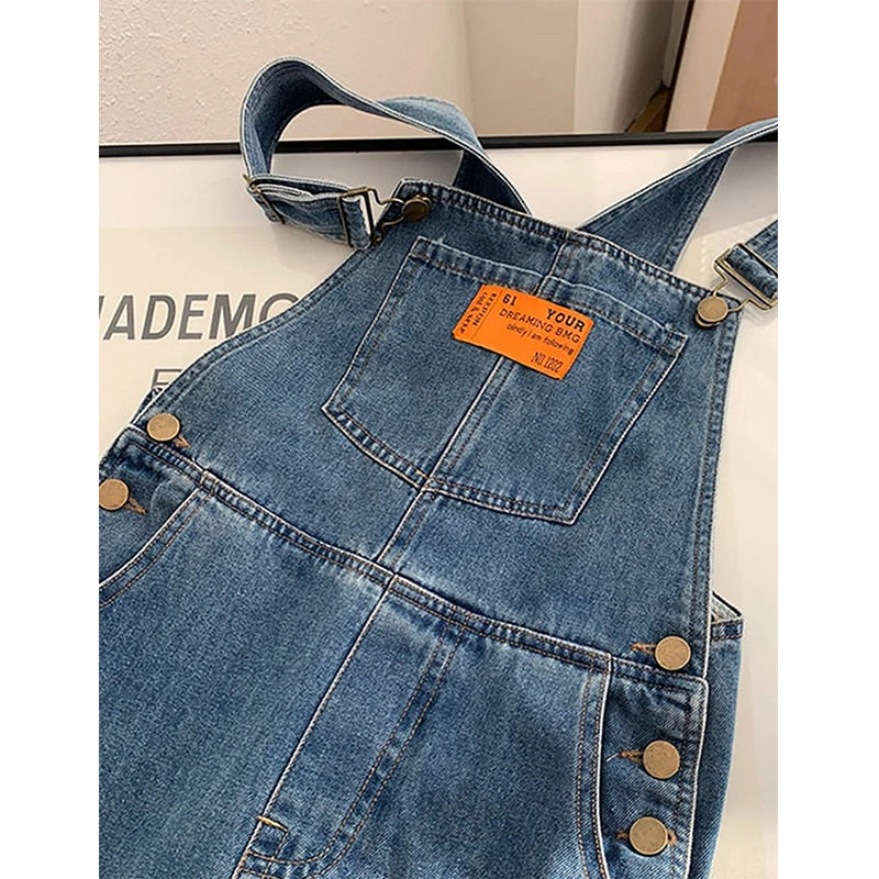 WW | Weinlese Denim Overall, Weit Geschnittene Hosenbeine, Hohe Taille, Gerade Jeans