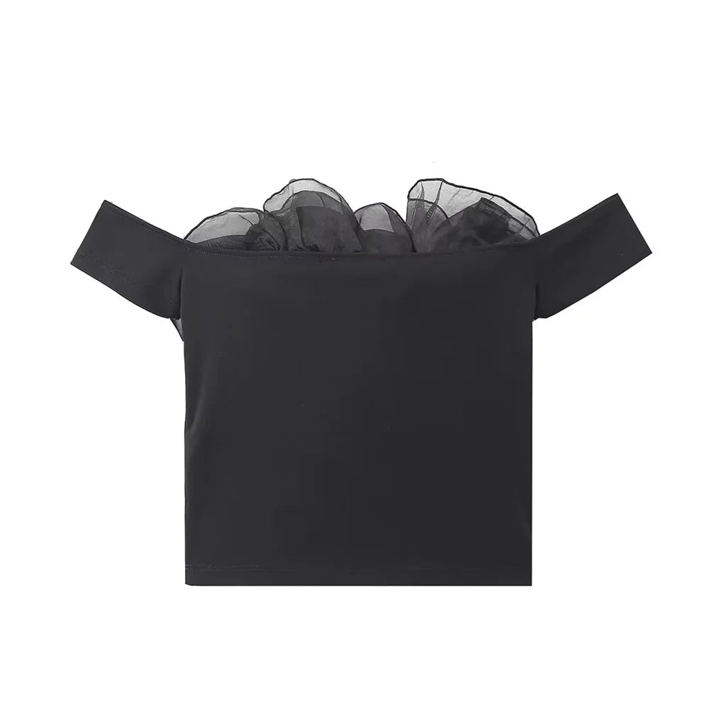 Merche - Oberteile - Slim Fit - Transparentes hartes Garn - Crop Top mit Blumenmuster - Sommer