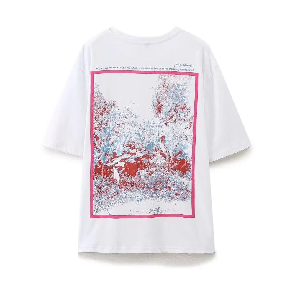 Merche - T-Shirt - Lässig Locker Rundhals Kurzarm Print - Sommer