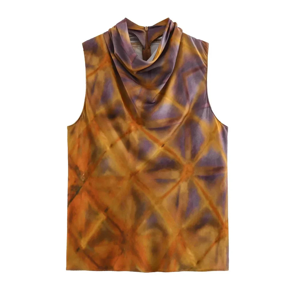 Merche - Tank Top und Hosen Set - Druckkragen - Hohe Taille - Sommer