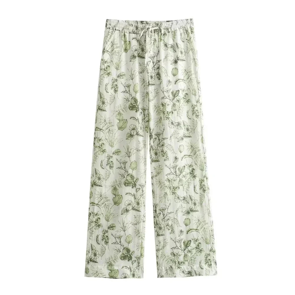 Merche - Polokragen Langarm-Shirt High Waist Print Hosen Set - Alle Jahreszeiten