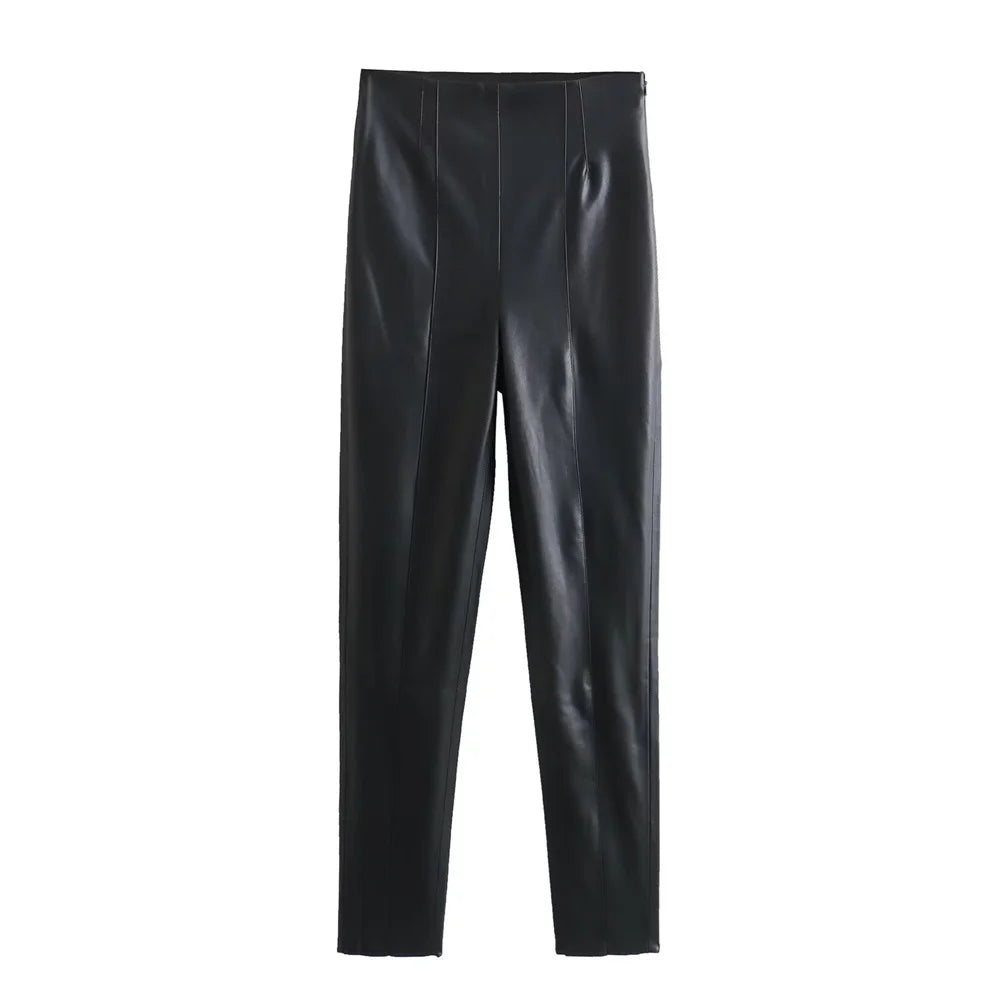 Merche - Mode Casual Slim Fit Kunstleder Hohe Taille Hosen - Alle Jahreszeiten