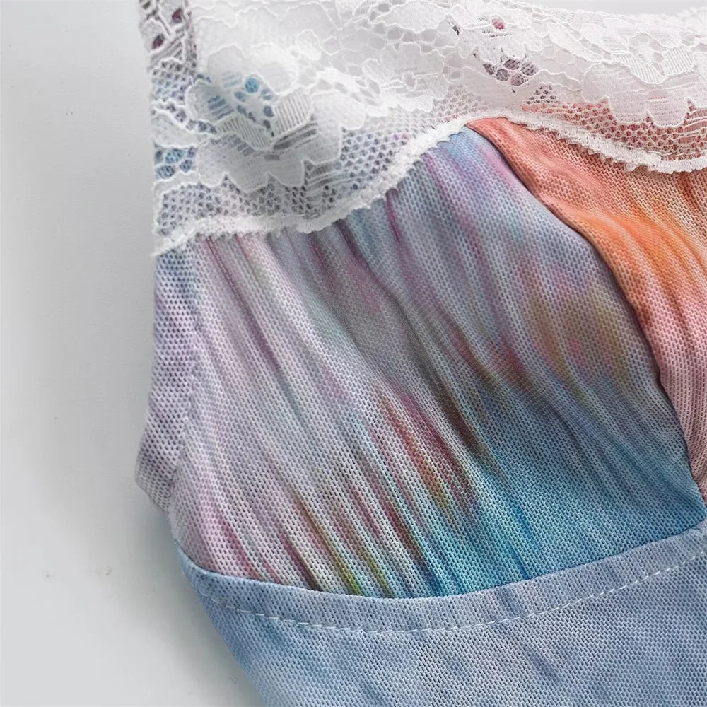 Merche Top - Slim Fit Hängend - Spitze Mesh Bedruckt - Sommer
