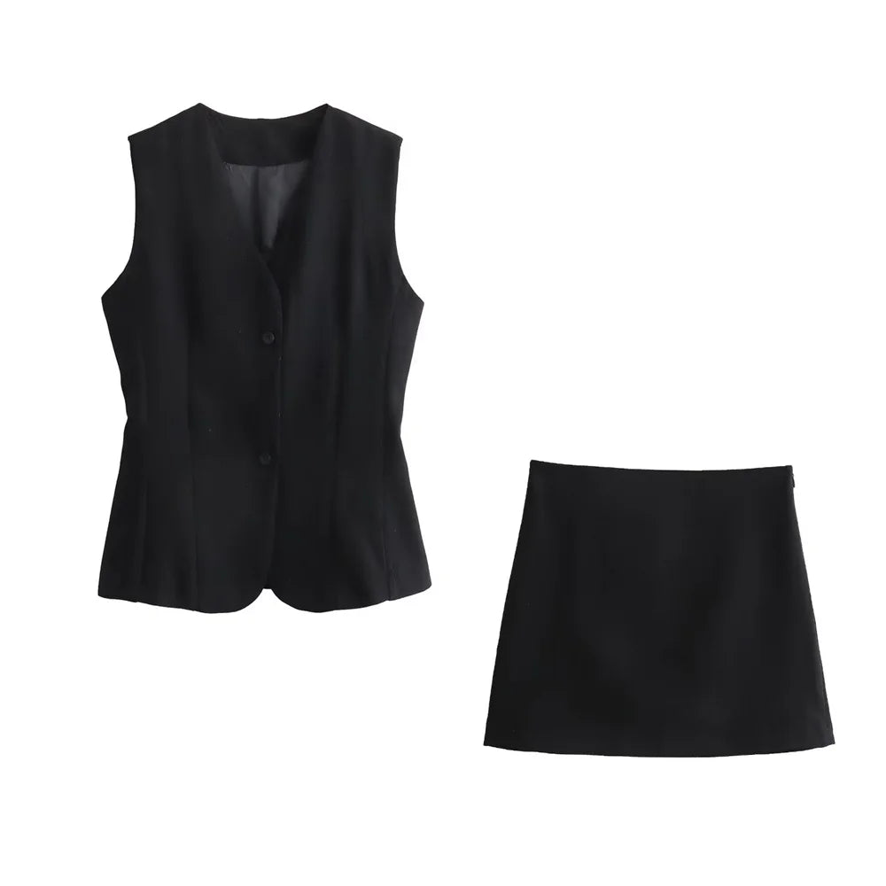 Merche - Tank Top und Rock Set - Schnallenverzierung Slim Fit - Casual