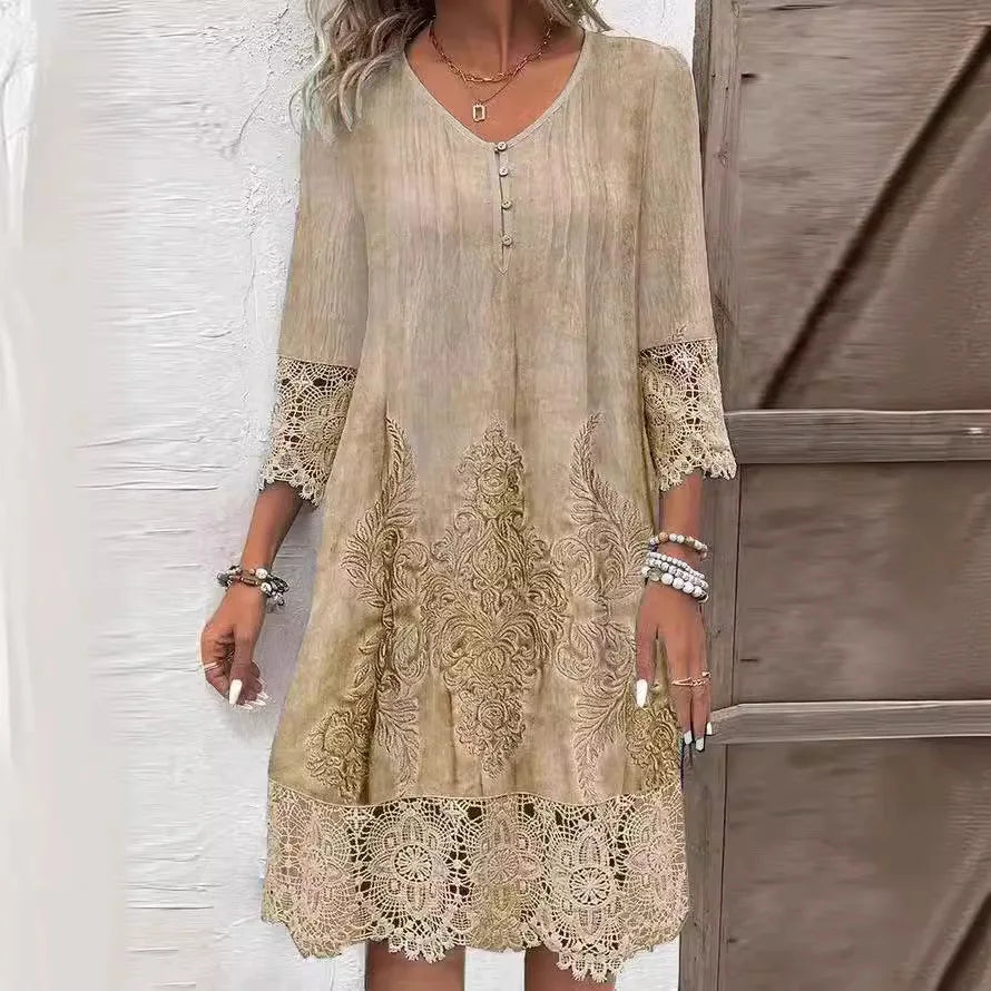 Elegantes, lockeres Kleid mit V-Ausschnitt für Damen