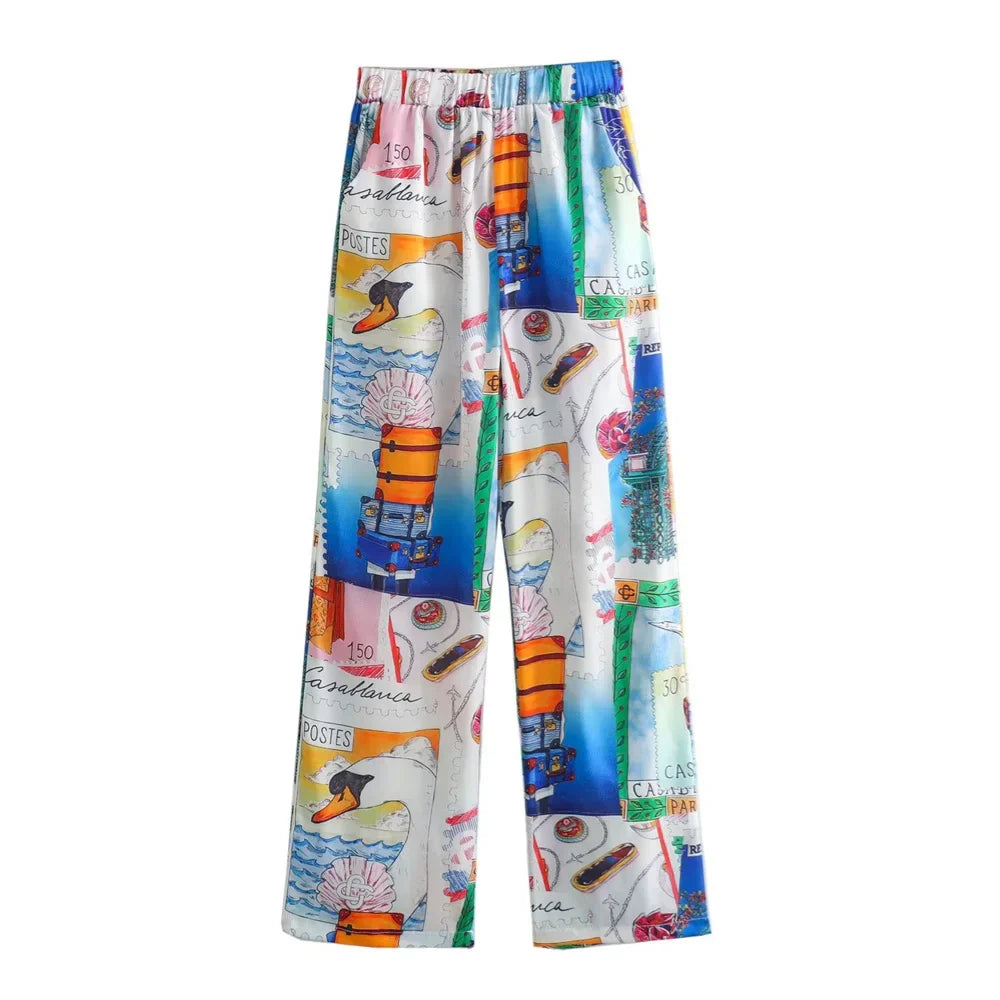 Merche - Outfit-Sets - Polyester - Lange Polo-Ärmel - Weite Hosen - Sommer
