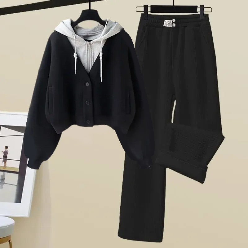 WW | Trainingsanzug Trendy Weste Mit Kapuze Und Weiten Hosenbeinen Für Damen