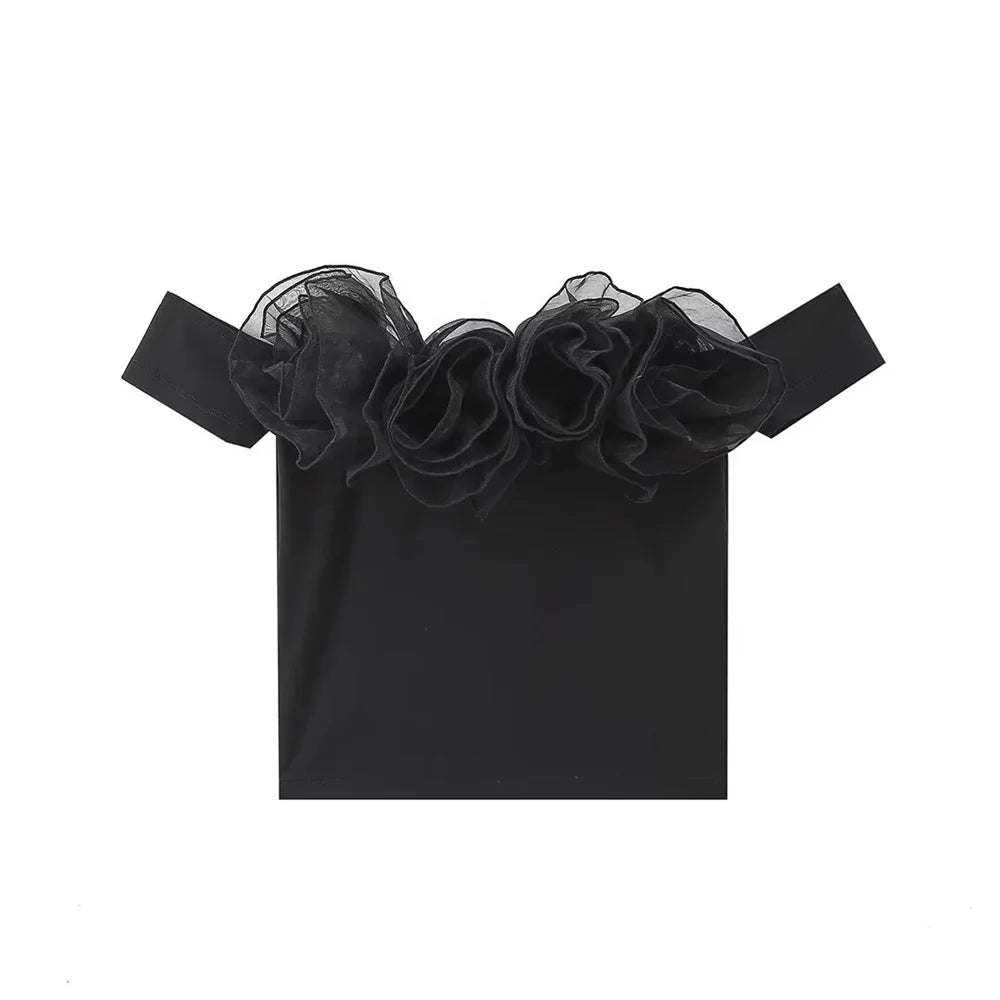 Merche - Oberteile - Slim Fit - Transparentes hartes Garn - Crop Top mit Blumenmuster - Sommer