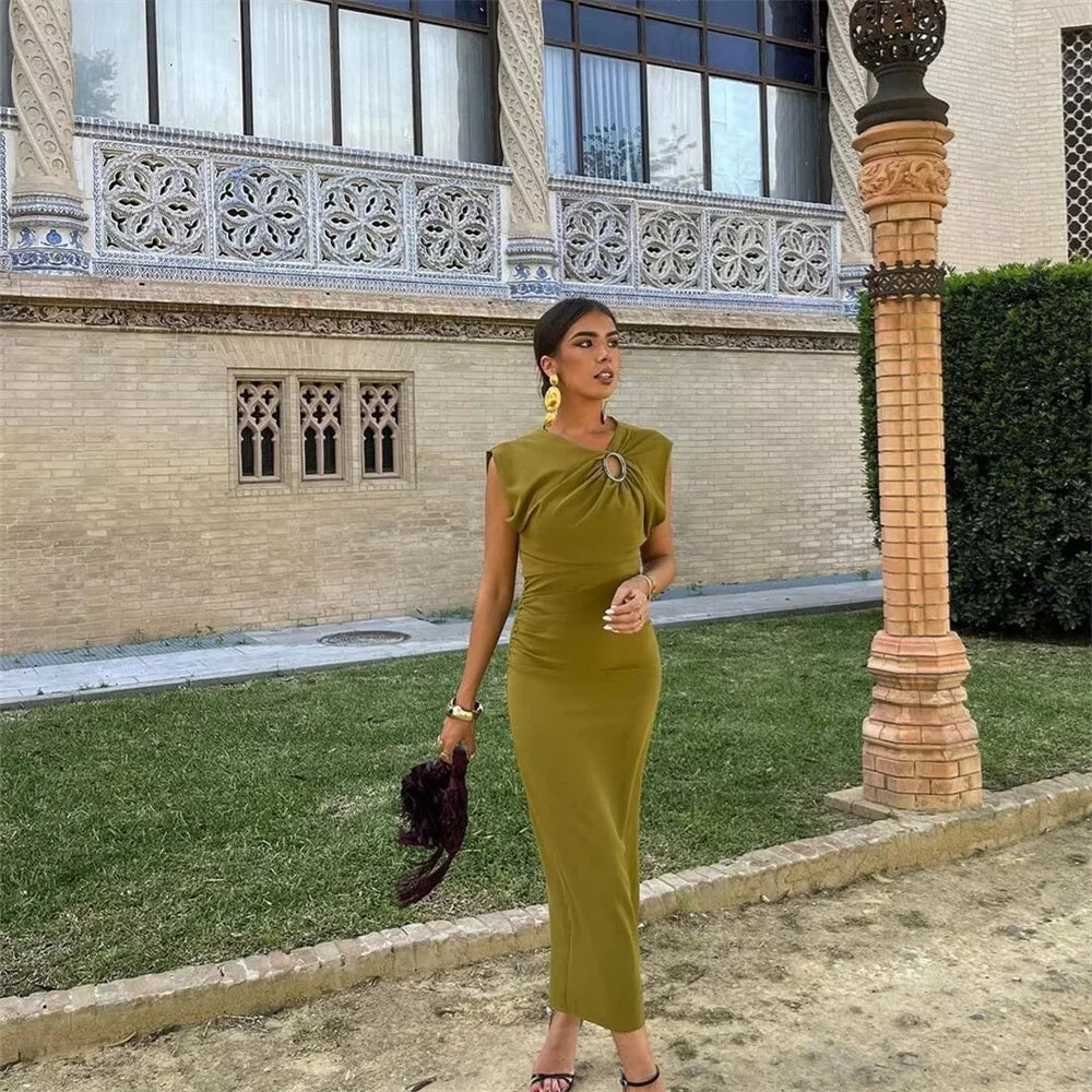 Merche - Slim Fit Rundhalsausschnitt Ärmelloses geteiltes Midikleid - Sommer