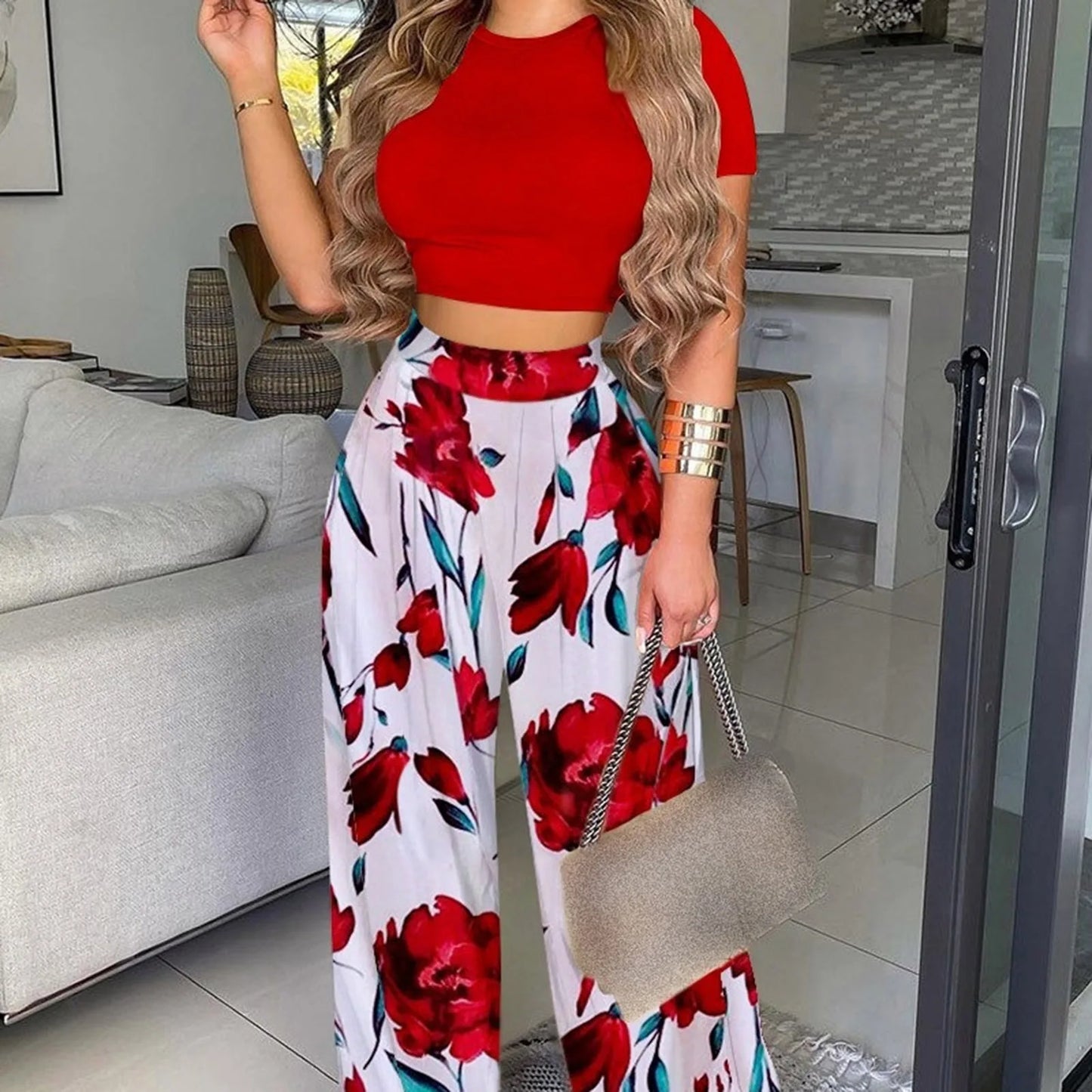 Merche Schlankes Oberteil und weite Hose im Set modischer Sommerlook