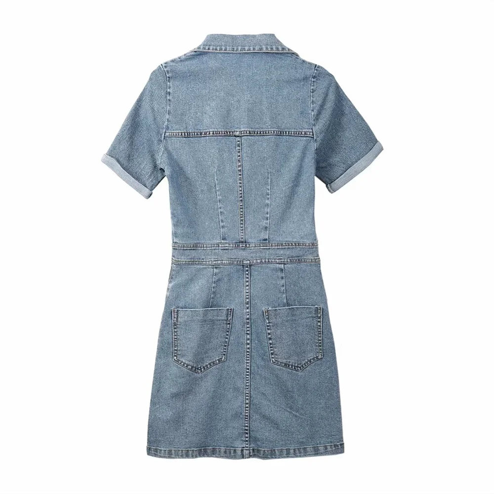 Merche - Minikleid - Polyester/Denim - Polo kurze Ärmel - Sommer