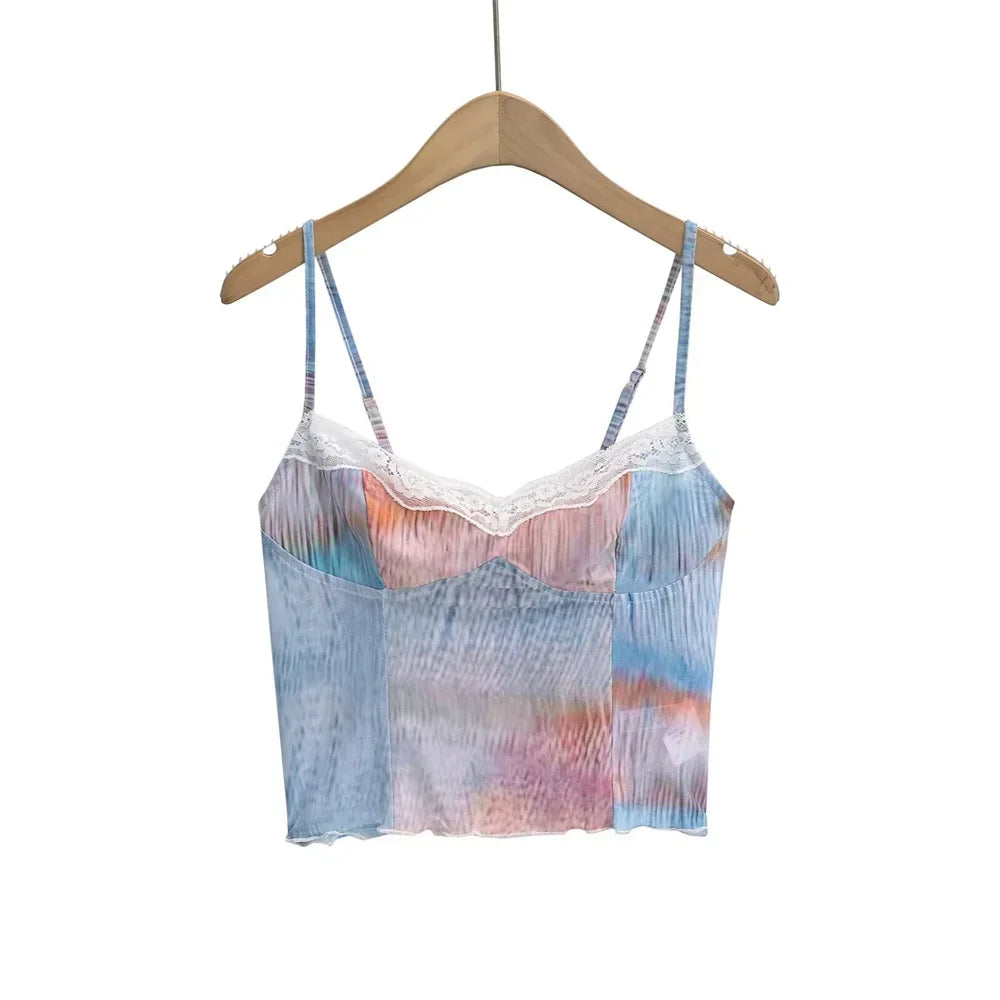 Merche Top - Slim Fit Hängend - Spitze Mesh Bedruckt - Sommer