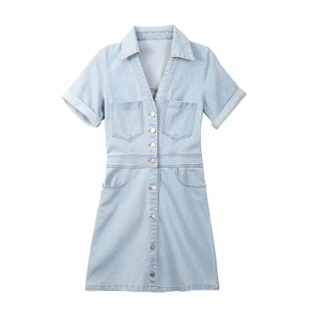Merche - Minikleid - Polyester/Denim - Polo kurze Ärmel - Sommer