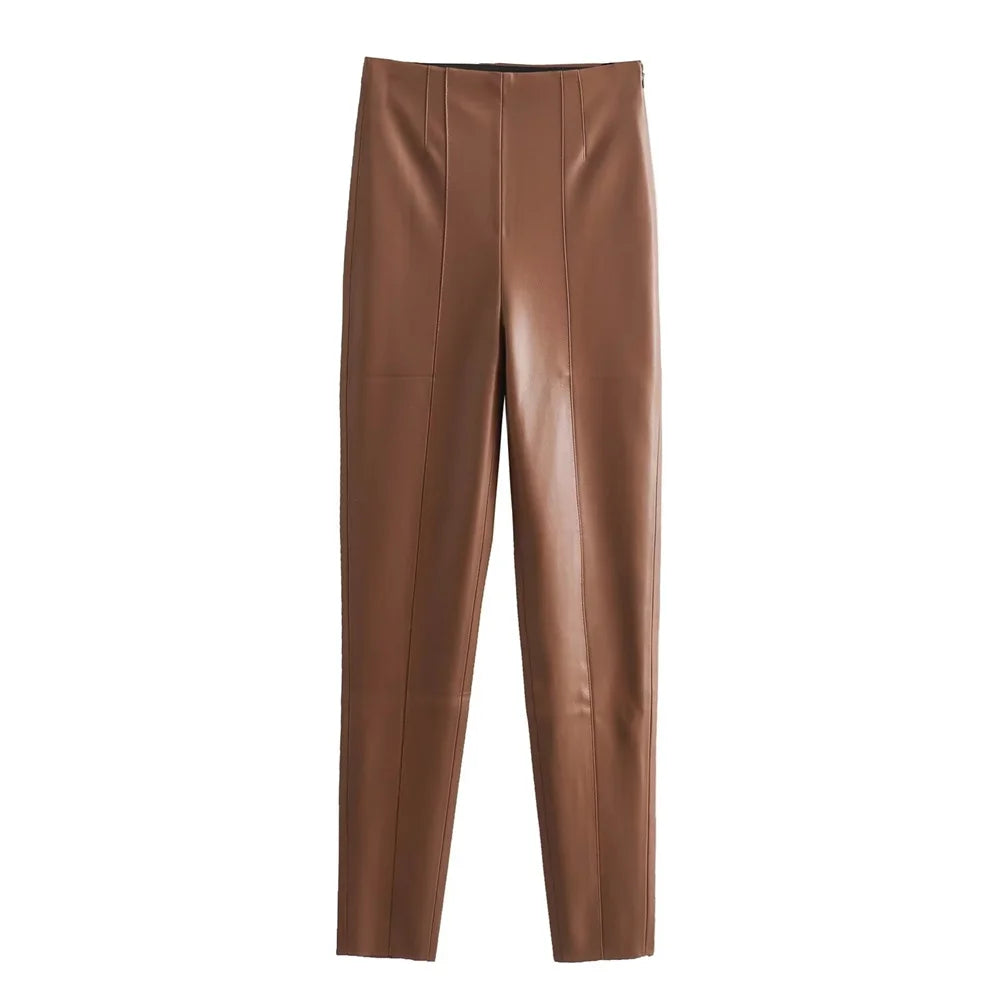 Merche - Mode Casual Slim Fit Kunstleder Hohe Taille Hosen - Alle Jahreszeiten