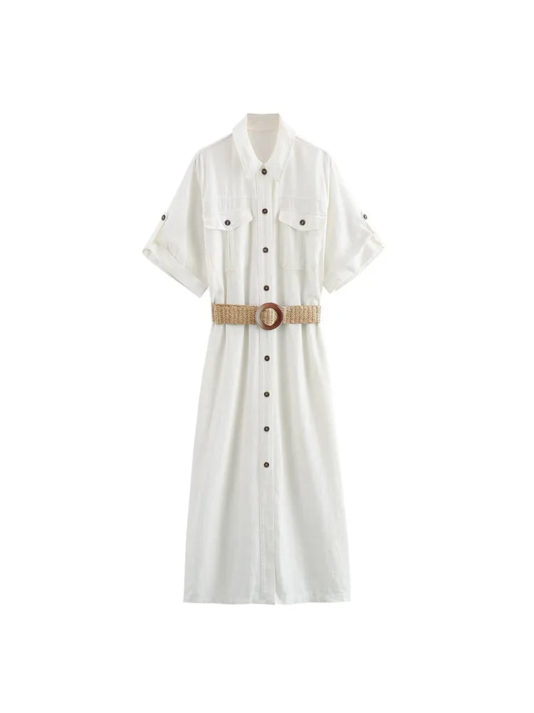 Merche - Kleid - Langarm - Leinengürtel - Herbst