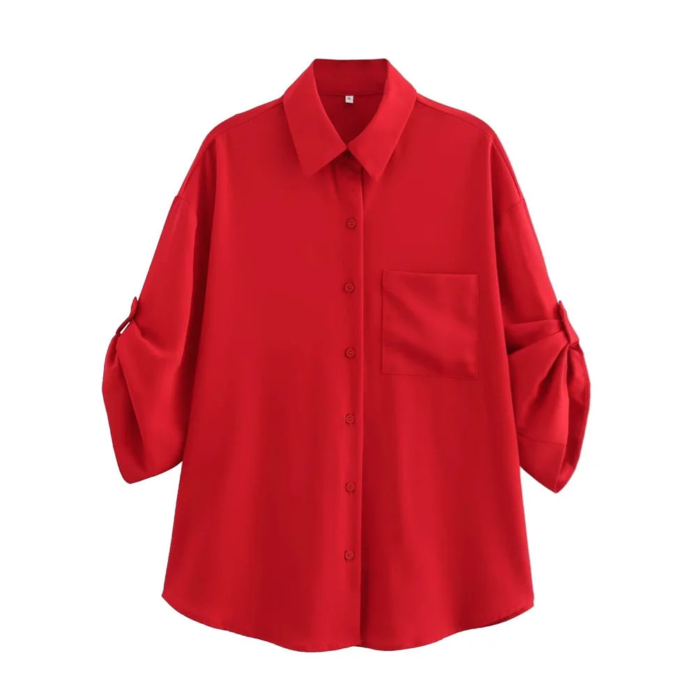 Merche - Outfit-Sets - Polyester - Hemd mit Seidenstruktur - Hose mit hoher Taille - Herbst