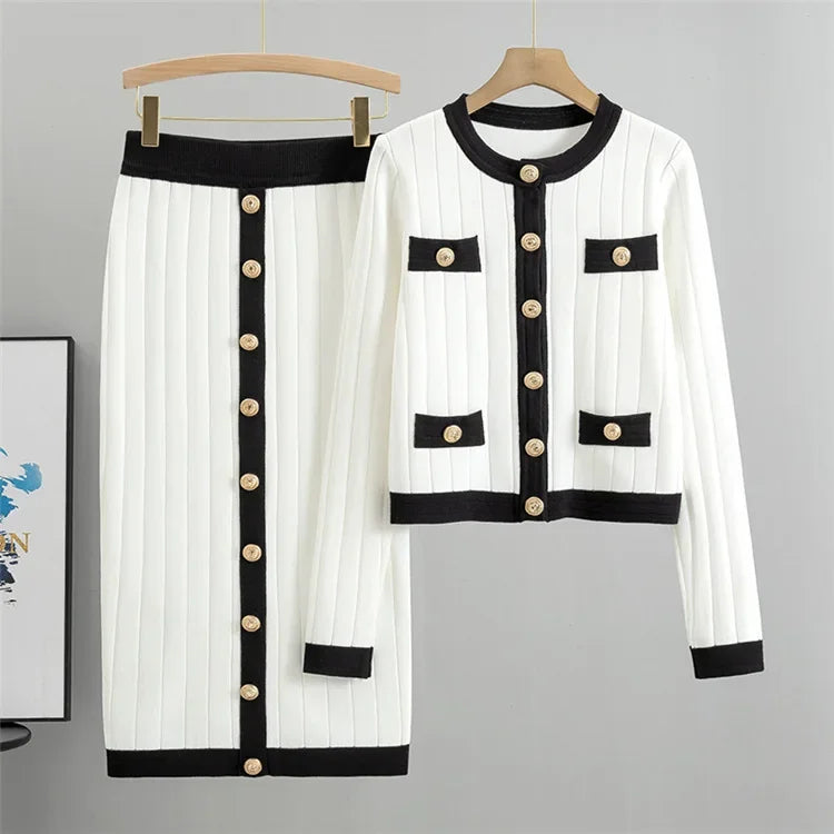 Merche Retro inspiriertes Set mit Strickmuster und knielangem Rock