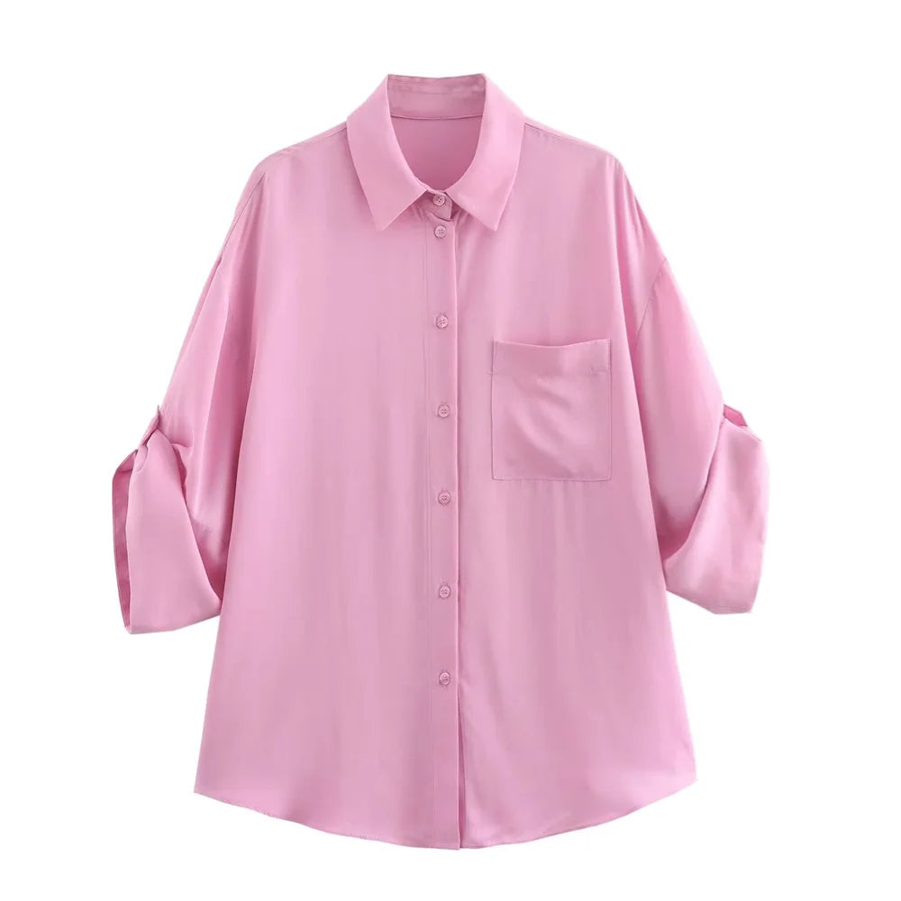 Merche - Outfit-Sets - Polyester - Hemd mit Seidenstruktur - Hose mit hoher Taille - Herbst