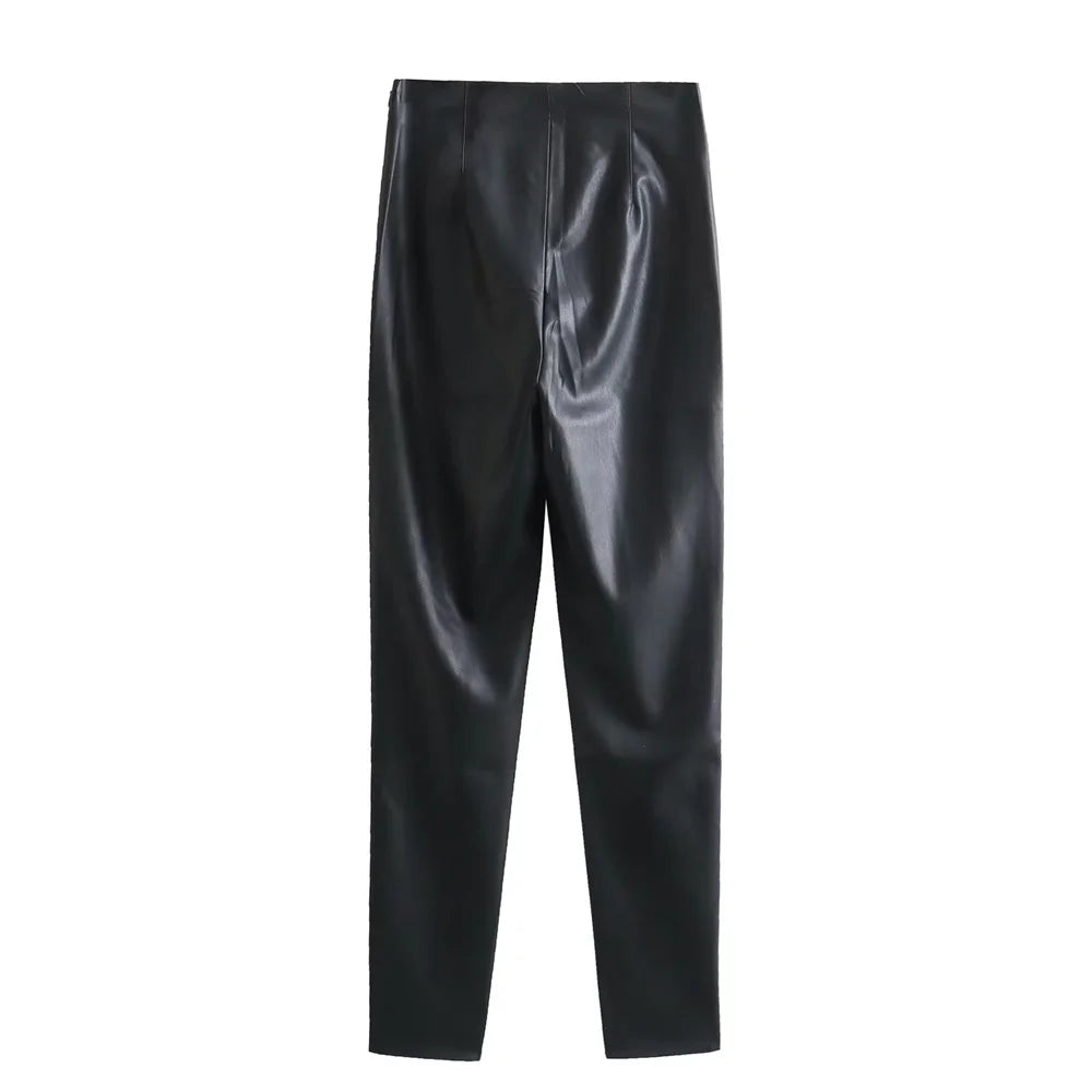 Merche - Mode Casual Slim Fit Kunstleder Hohe Taille Hosen - Alle Jahreszeiten
