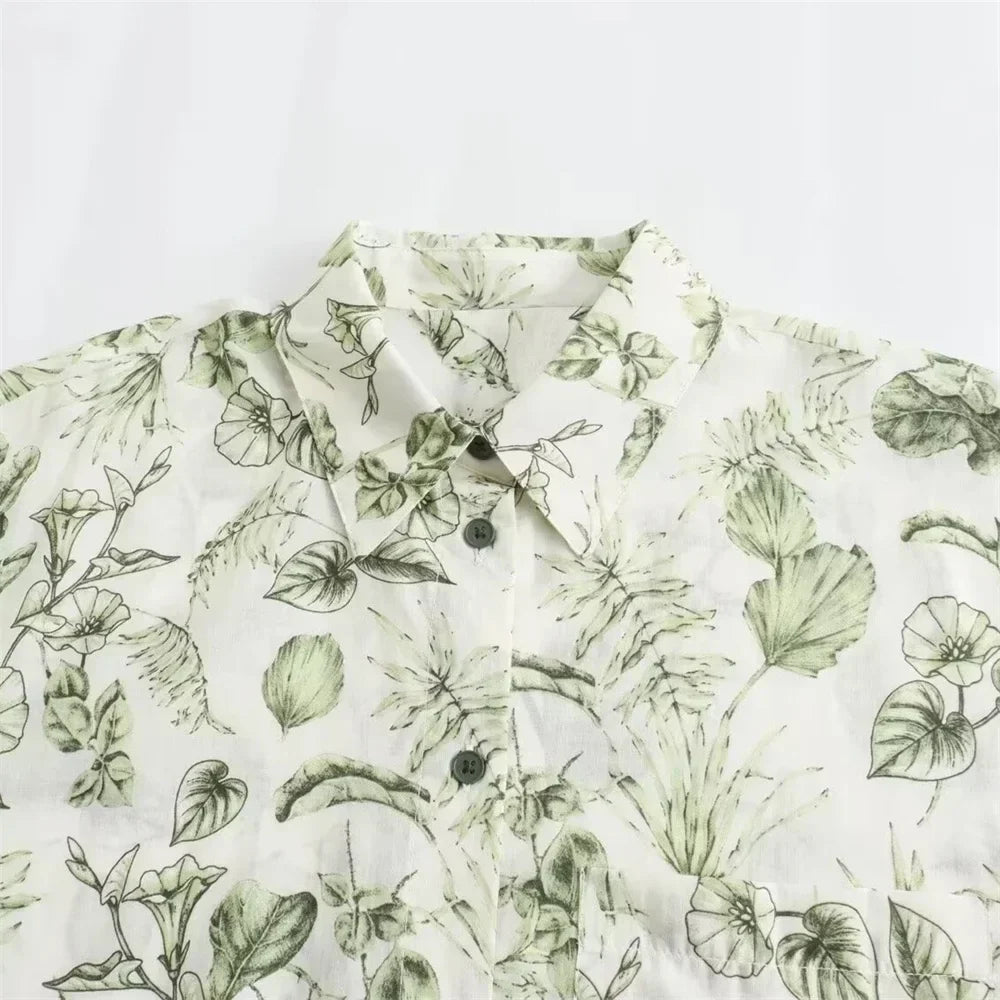 Merche - Polokragen Langarm-Shirt High Waist Print Hosen Set - Alle Jahreszeiten