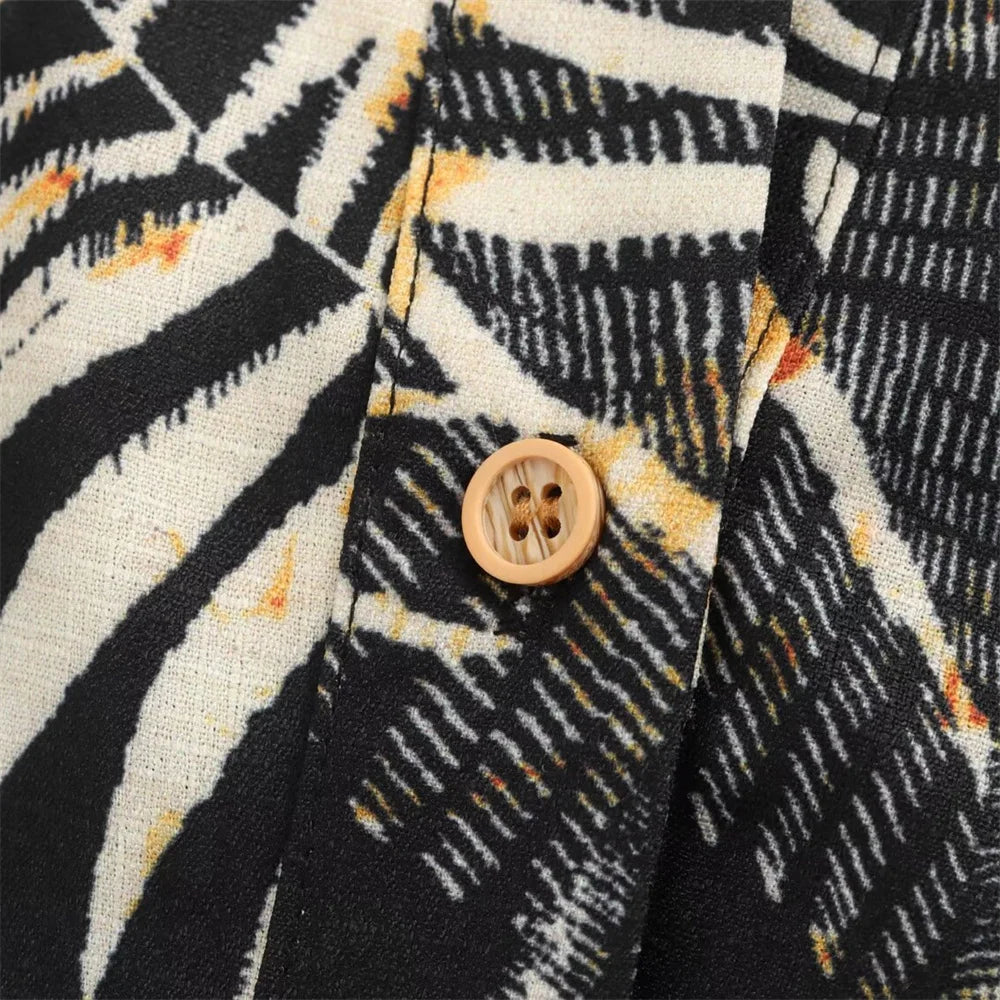 Merche - Midikleid - Polyester/Leinen - Kragen - Tropical - Bedruckt - Herbst