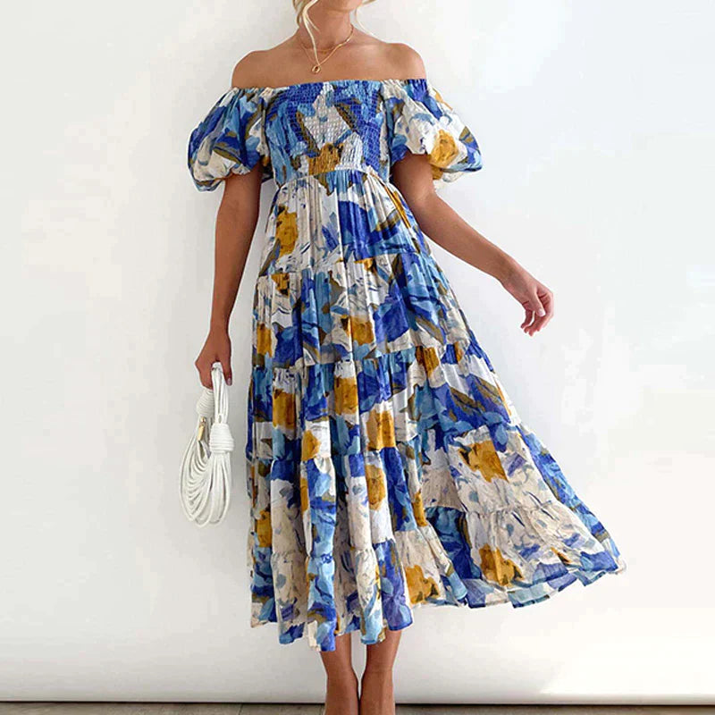 Blumiges Maxikleid mit Puffärmeln