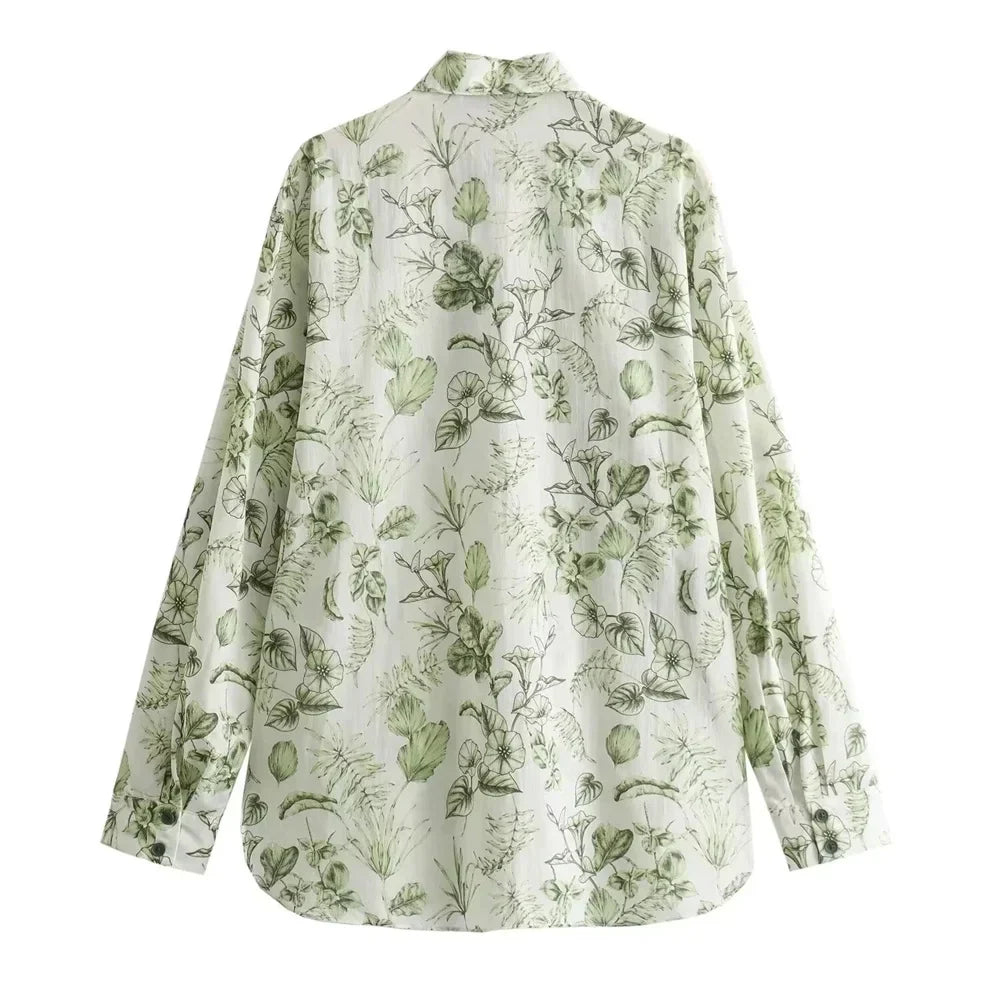 Merche - Polokragen Langarm-Shirt High Waist Print Hosen Set - Alle Jahreszeiten