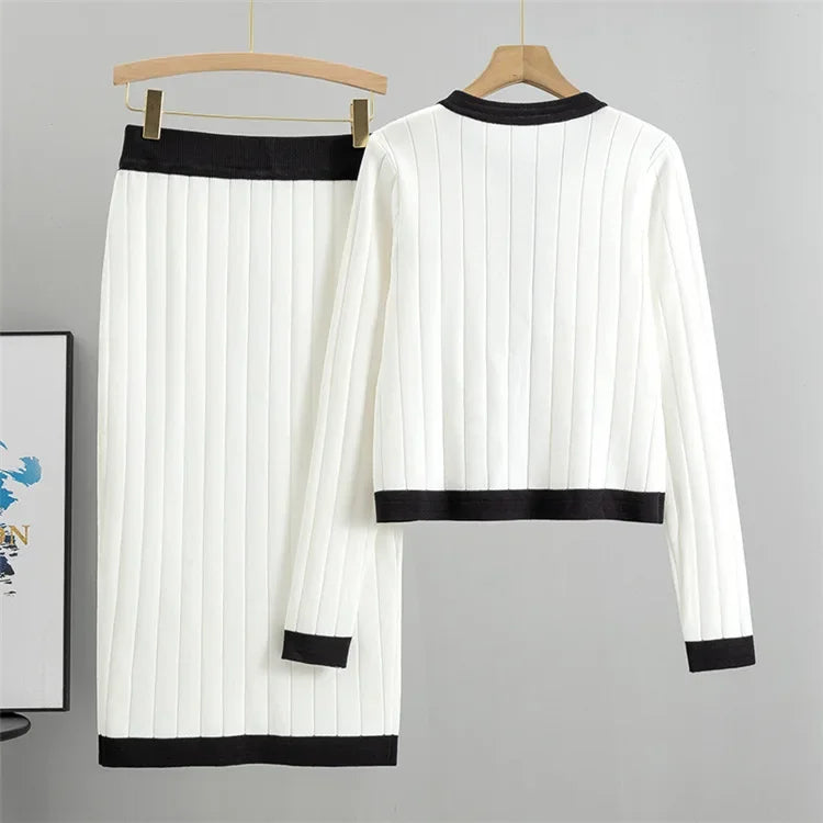 Merche Retro inspiriertes Set mit Strickmuster und knielangem Rock
