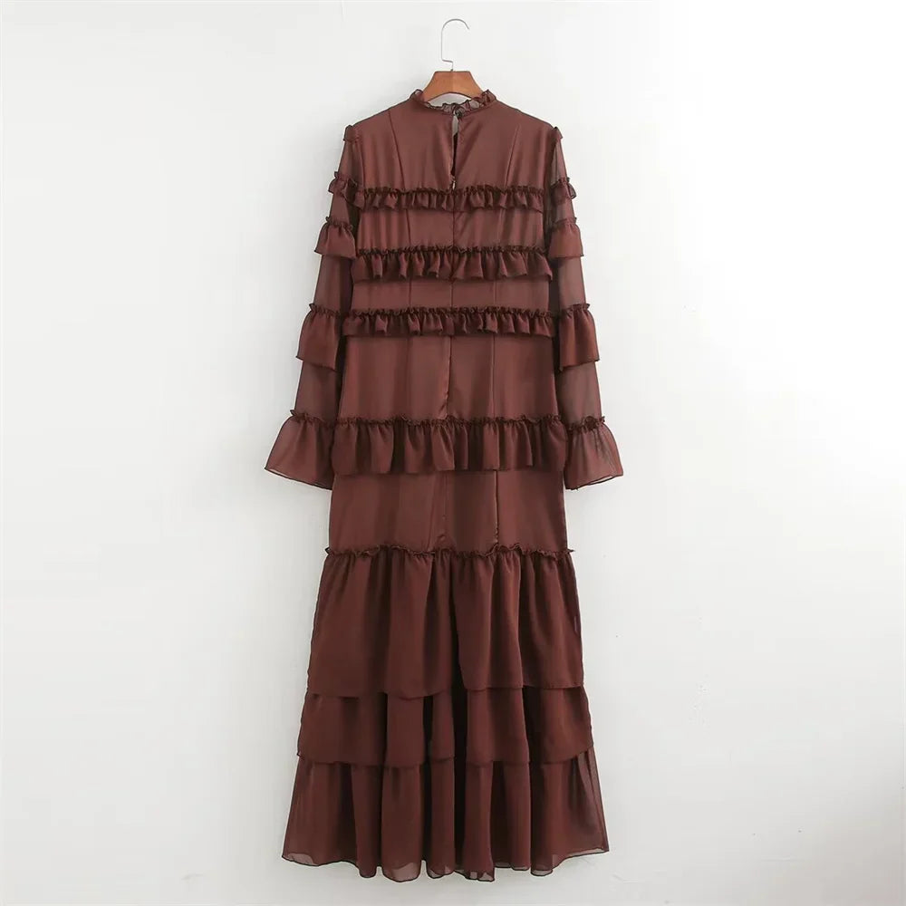 Merche - Langärmeliges Kleid - Lagenchiffon - Rüschen - Herbst