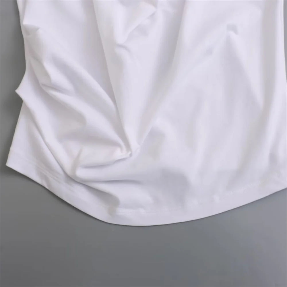 Merche - Oberteile - Polyester/Leinen - Tiefer Ausschnitt Asymmetrisch - Plissee T-Shirt - Sommer