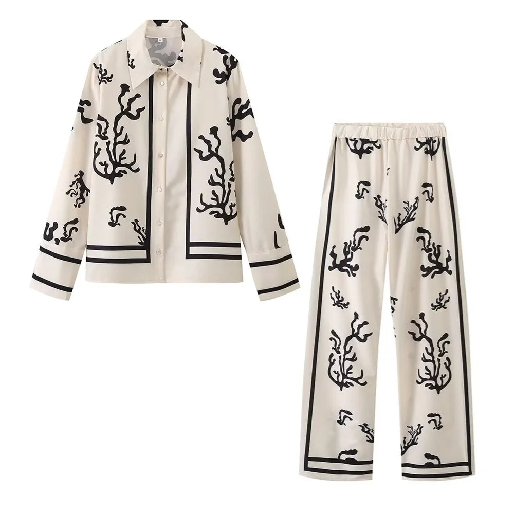 Merche - Lässiges Langarm-Knopf-Shirt und Hosen-Set