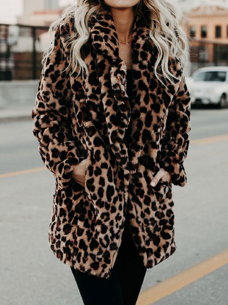 WW | Warmer Langärmelig Flauschig Leopard Druck Mantel