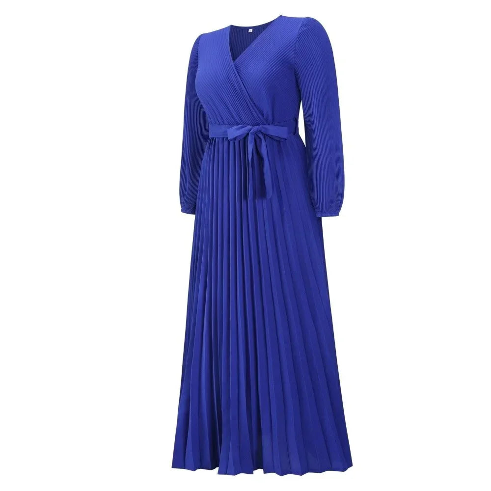 Langärmliges Plisseekleid in Maxilänge mit Taillenband